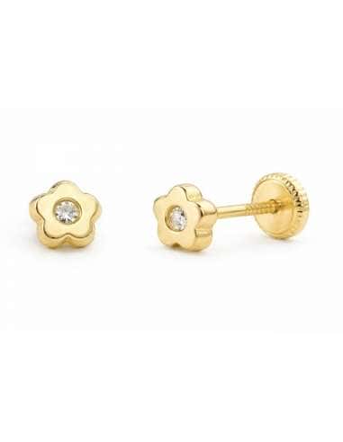 Pendientes para Niña en Oro Flor con circonita  - Oro Amarillo 9K