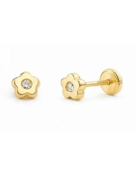 Pendientes para Niña en Oro Flor con circonita  - Oro Amarillo 9K