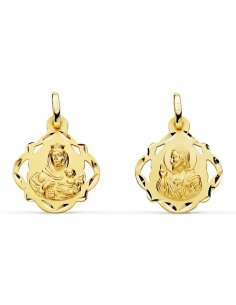 medalla escapulario con forma Virgen del Carmen y corazón de jesús - Oro Amarillo 18k