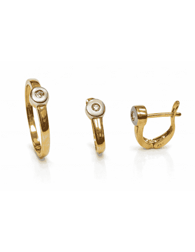 Conjunto de Comunión en Oro Bicolor con Circonita Central – Oro Amarillo y Oro Blanco 18K