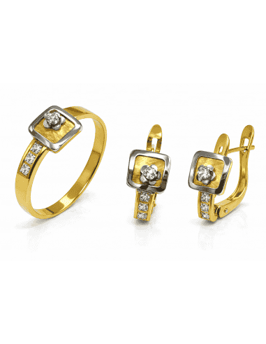 Conjunto de Comunión Cuadrado en Oro Bicolor con Circonitas – Oro 18K