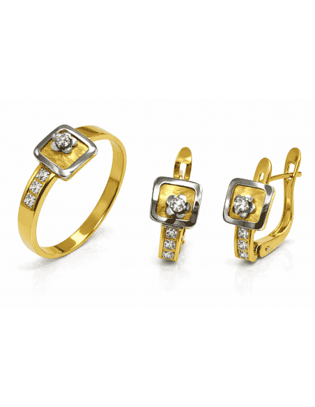 Conjunto de Comunión Cuadrado en Oro Bicolor con Circonitas – Oro 18K