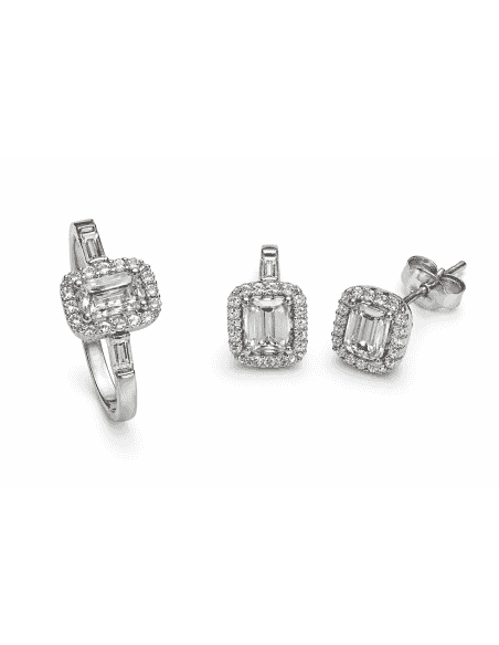 Conjunto de Comunión Rectangular en Oro Blanco con Circonitas – Oro 18K