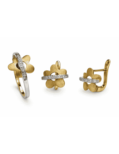 Conjunto de Comunión con Flor y Circonitas – Oro Bicolor 18K