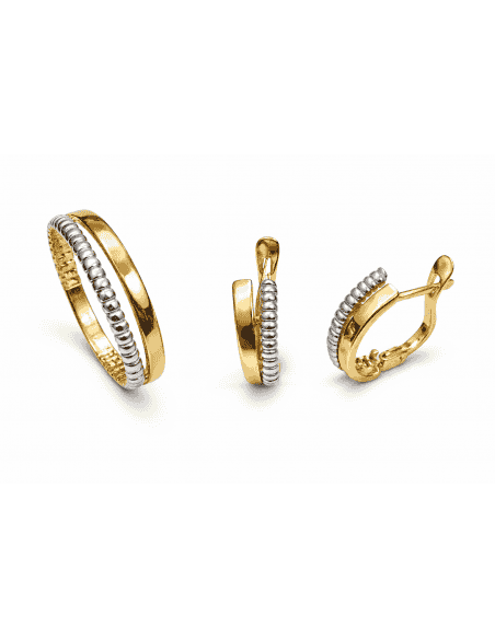 Conjunto de Comunión con Aros Texturizados – Oro Bicolor 18K