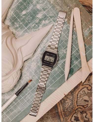 Reloj Unisex Colección Vintage Plateado y Negro - Casio A158WEA-1EF