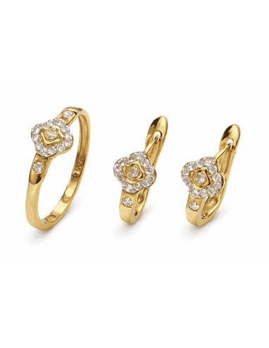 Conjunto de Comunión Flor con Circonitas – Oro Bicolor 18K