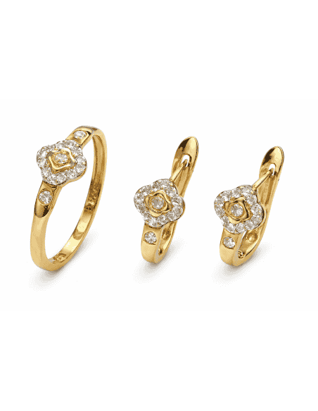 Conjunto de Comunión Flor con Circonitas – Oro Bicolor 18K