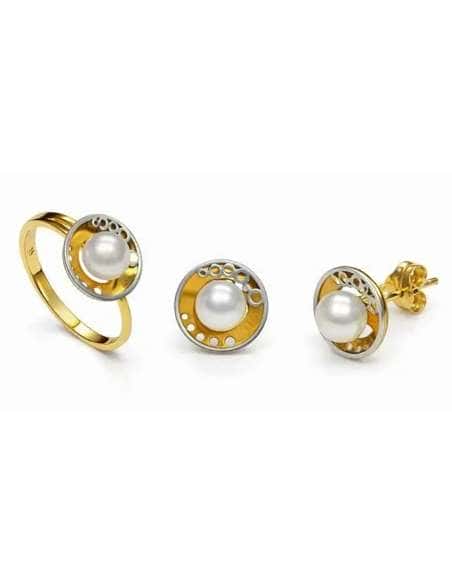 Conjunto de Comunión con Perla Diseño Circular – Oro Bicolor 18K