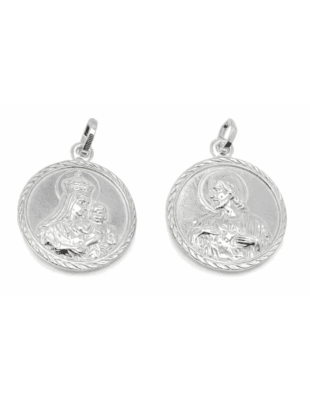 Medalla Escapulario Virgen del Carmen y Corazón de Jesús - Plata 925