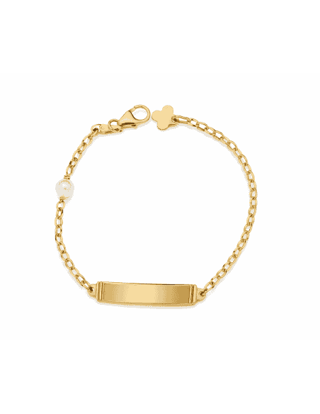 Pulsera esclava infantil de oro con perla y trébol calado - Oro Amarillo 18K