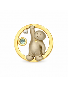 Colgante en Oro Niño Círculos Pulidos con Diamante y Agua marina - Oro amarillo 18K