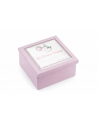 Cajita para Dientes Infantil Madera Rosa Ratoncito Pérez - Eventi EV3465/02RS