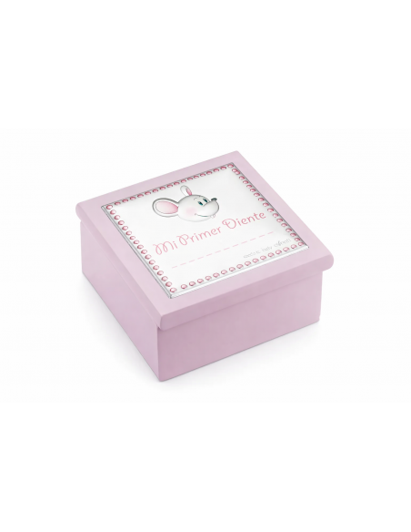Cajita para Dientes Infantil Madera Rosa Ratoncito Pérez - Eventi EV3465/02RS