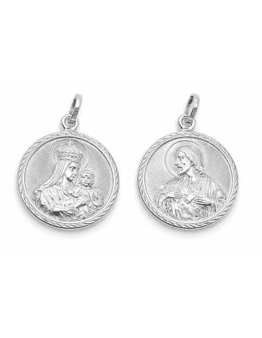 Medalla Escapulario Virgen del Carmen y Corazón de jesús - Plata de ley