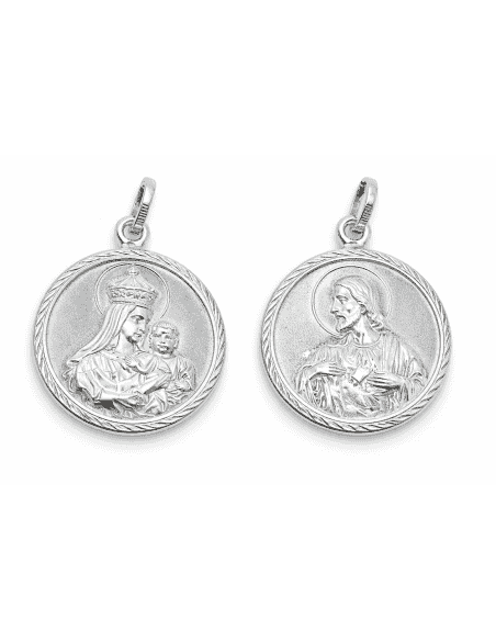 Medalla Escapulario Virgen del Carmen y Corazón de jesús - Plata de ley
