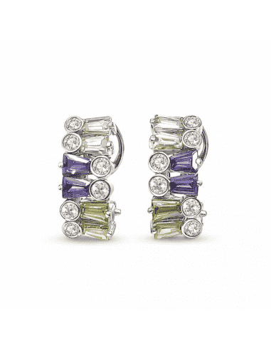 Pendientes para Mujer con Circonitas y Piedras de Color - Oro Blanco 18K