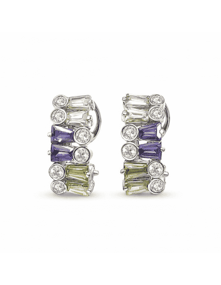 Pendientes para Mujer con Circonitas y Piedras de Color - Oro Blanco 18K