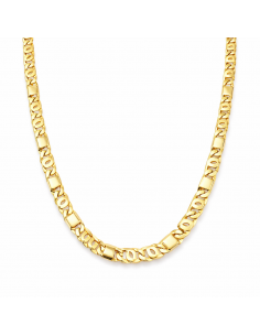 Cadena caballero Doble Eslabón Ojo de Perdiz Combinada con Eslabón Plano - Oro Amarillo 18K