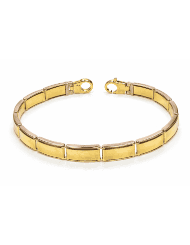 Pulsera Caballero Eslabón Chapa Bicolor - Oro Amarillo y Blanco 18k