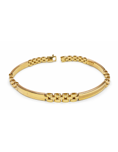 Pulsera para Caballero con 4 Placas Alternadas Pulidas y Arenadas - Oro Amarillo 18k