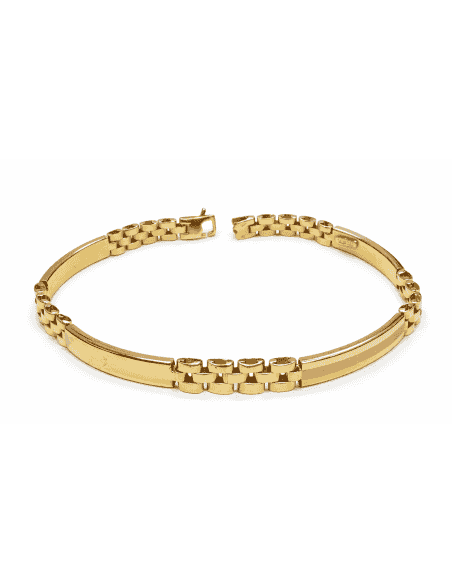 Pulsera para Caballero con 4 Placas Alternadas Pulidas y Arenadas - Oro Amarillo 18k