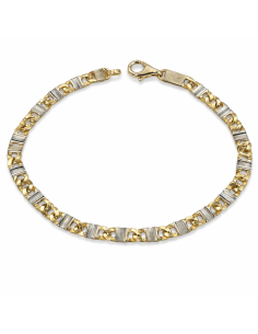 Pulsera Caballero con Eslabones Labrados en Bicolor - Oro Amarillo y Blanco 18k