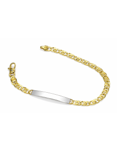 Pulsera para Caballero con Placa Grabable Bicolor - Oro Amarillo y Blanco 18k