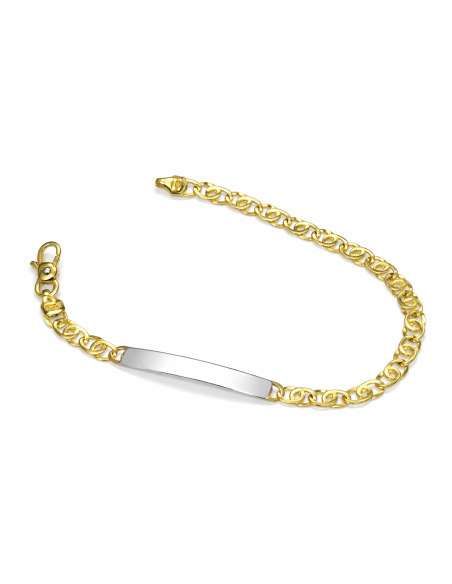 Pulsera para Caballero con Placa Grabable Bicolor - Oro Amarillo y Blanco 18k