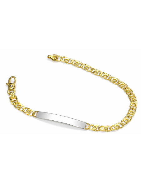 Pulsera para Caballero con Placa Grabable Bicolor - Oro Amarillo y Blanco 18k