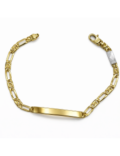 Esclava para caballero Cadena Ojo Perdiz con el Eslabón chapa oro blanco - Oro Amarillo y blanco 18k