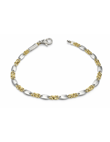 Pulsera Caballero con Eslabones Ovalados en Bicolor - Oro Amarillo y Blanco 18k