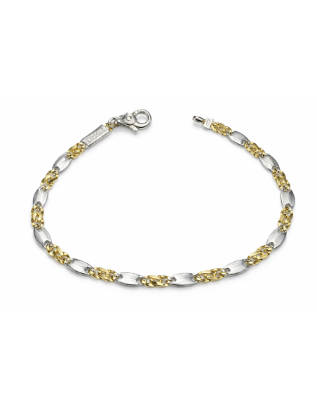 Pulsera Caballero con Eslabones Ovalados en Bicolor - Oro Amarillo y Blanco 18k
