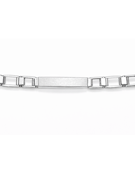 Pulsera para Caballero con Placas Mate y Eslabón Moderno - Oro Blanco18k