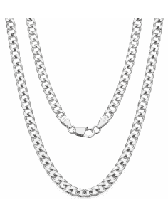 Cadena de Plata Tipo Bardada con Cierre Mosquetón – Plata de Ley 925