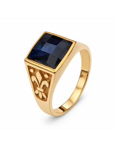 Sello para caballero Hueco con Zafiro - Oro Amarillo 18k