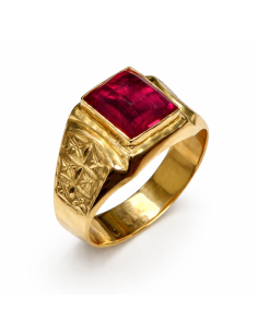 Sello de Oro para caballero Hueco con Rubi -  Oro Amarillo 18k