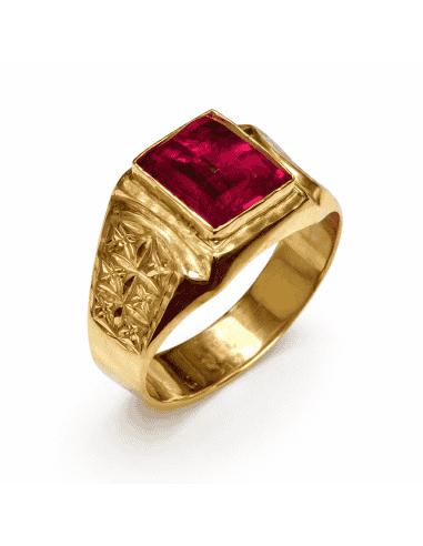 Sello de Oro para caballero Hueco con Rubi -  Oro Amarillo 18k