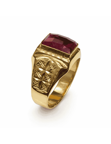Sello de Oro para caballero Hueco con Rubi -  Oro Amarillo 18k