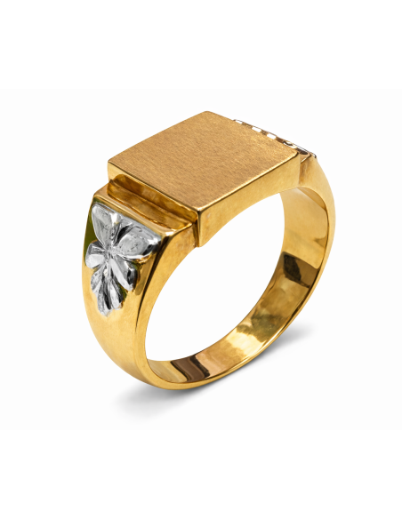 Sello Cuadrado para Caballero Hueco - Oro Amarillo y Blanco 18K