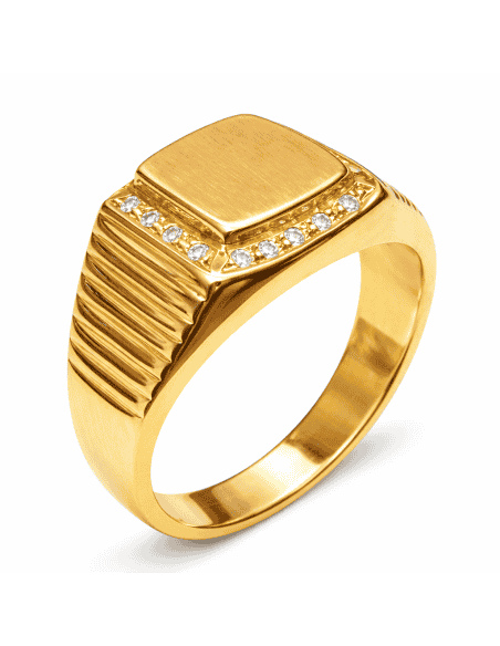 Sello Cuadrado con circonitas para caballero Hueco - Oro amarillo 18K