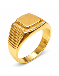 Sello Cuadrado con circonitas para caballero Hueco - Oro amarillo 18K