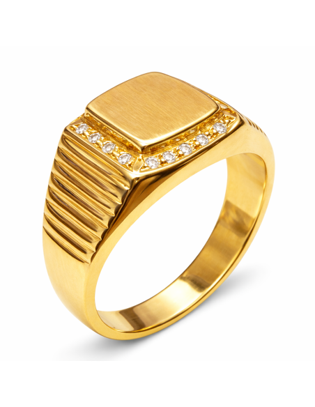 Sello Cuadrado con circonitas para caballero Hueco - Oro amarillo 18K