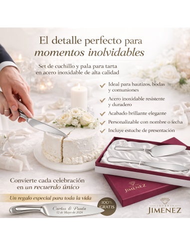 Estuche Cuchillo y Pala para Tarta de Acero (Personalizable)  – GA4023