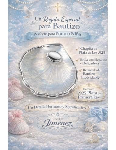 Concha de Bautizo de Nácar con Óvalo de Plata Bilaminada 925 – Grabado Incluido - Global Argenti W7/415