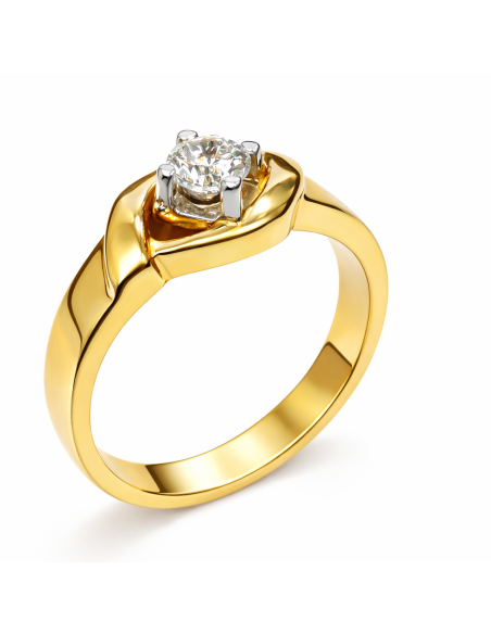 Anillo Solitario para Hombre con circonita y garras en Blanco -  Oro Amarillo y  Blanco 18K