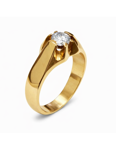 Anillo Solitario para Hombre con circonita -  Oro Amarillo 18K