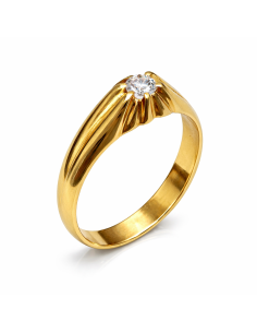 Anillo Solitario para Hombre con circonita -  Oro Amarillo 18K