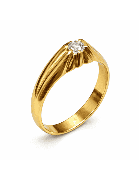 Anillo Solitario para Hombre con circonita -  Oro Amarillo 18K