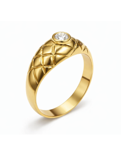Anillo Solitario para Hombre con circonita -  Oro Amarillo 18K